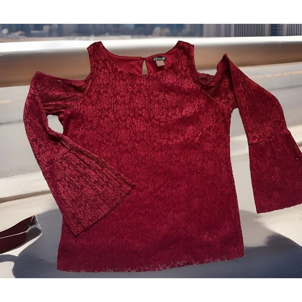 Whimsygoth Red Lace Top Peekaboo Sleeve Dark Romance XL Vamp Coquette Blouse